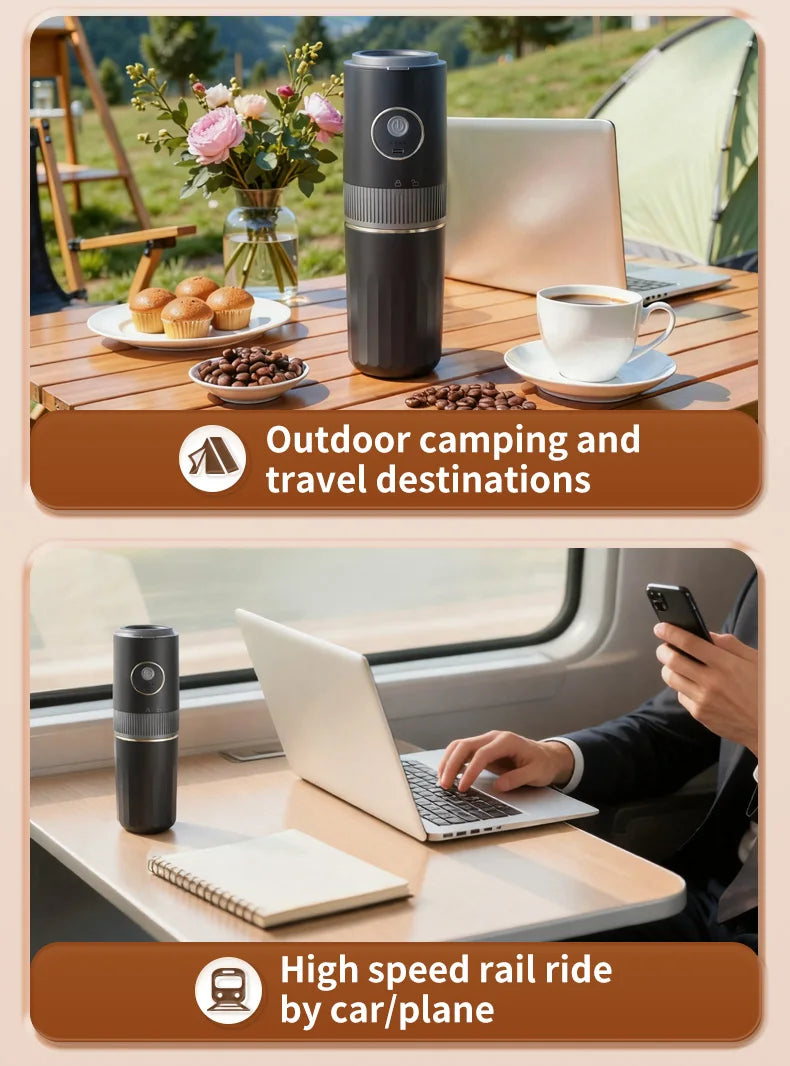Travel-Friendly All-in-One Coffee Maker - Built-in Grinder, Handheld 
