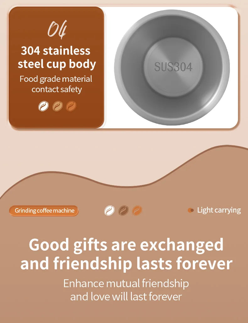 Travel-Friendly All-in-One Coffee Maker - Built-in Grinder, Handheld 