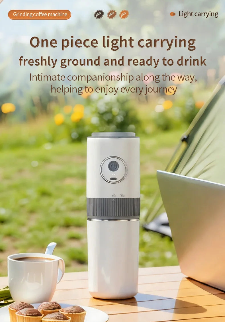 Travel-Friendly All-in-One Coffee Maker - Built-in Grinder, Handheld 