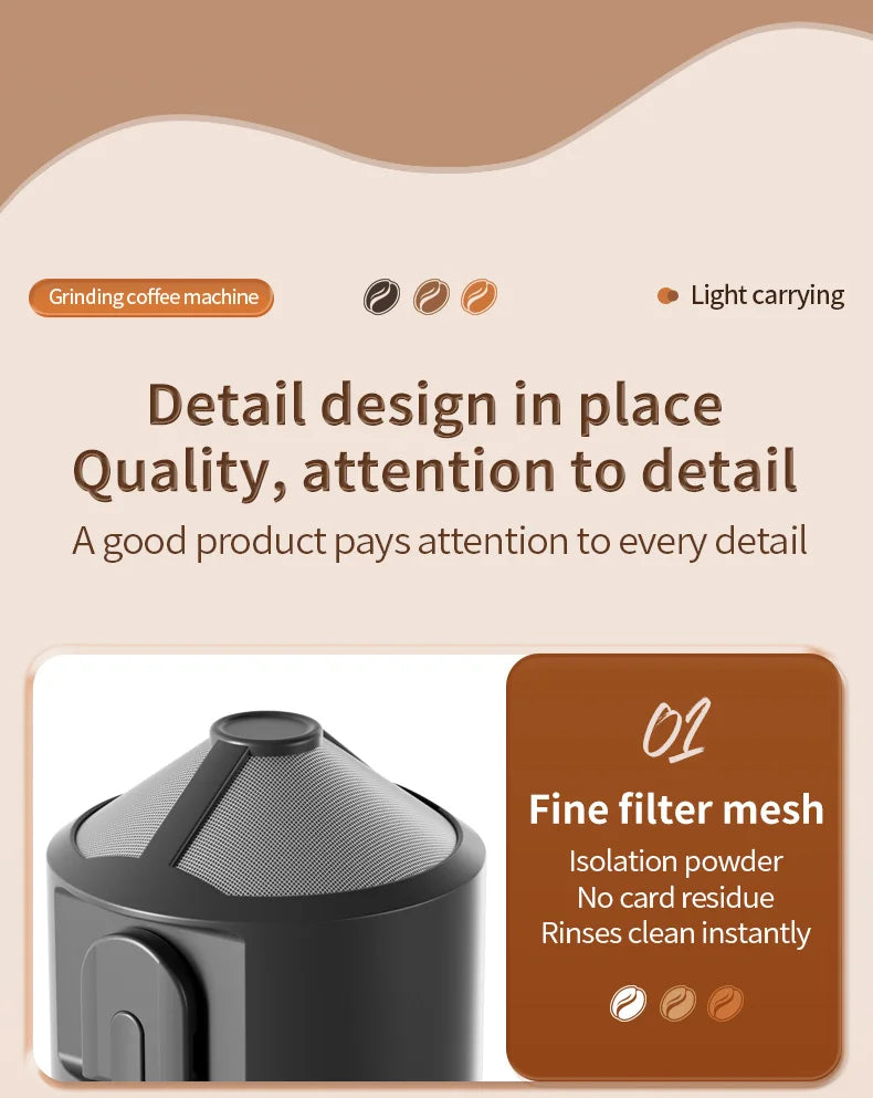 Travel-Friendly All-in-One Coffee Maker - Built-in Grinder, Handheld 