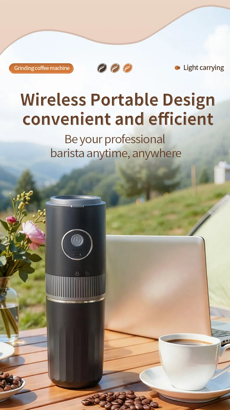 Travel-Friendly All-in-One Coffee Maker - Built-in Grinder, Handheld 