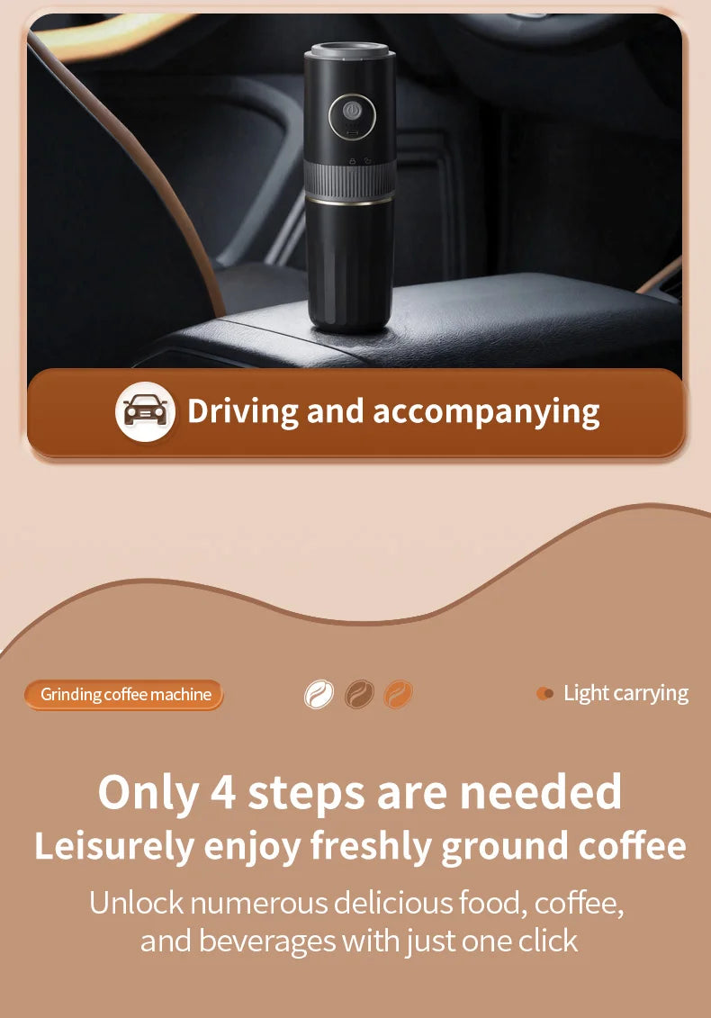 Travel-Friendly All-in-One Coffee Maker - Built-in Grinder, Handheld 