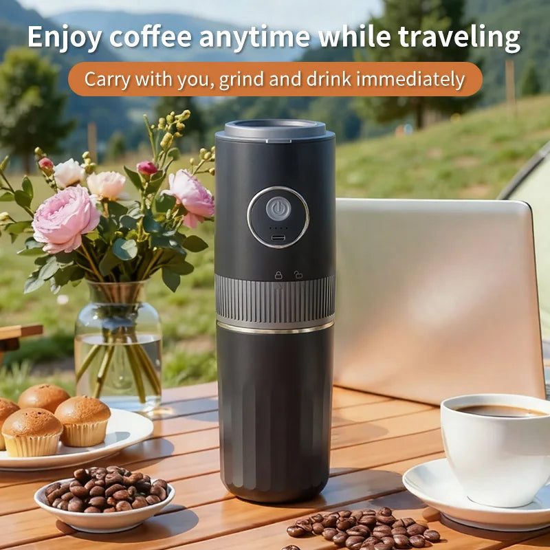 Travel-Friendly All-in-One Coffee Maker - Built-in Grinder, Handheld 