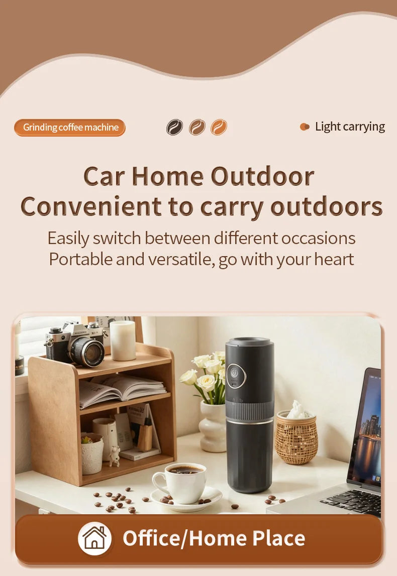 Travel-Friendly All-in-One Coffee Maker - Built-in Grinder, Handheld 