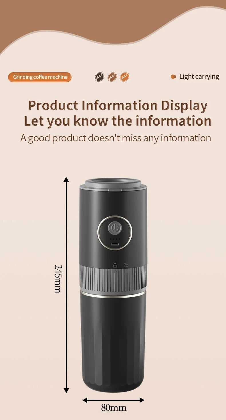 Travel-Friendly All-in-One Coffee Maker - Built-in Grinder, Handheld 