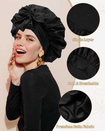 Satin Bonnet for Sleeping Women Silk Sleep Bonnet for Curly Hair Wrap with Elastic Tie Band Night Cap Wine Red